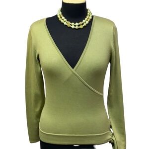 BCBG Surplice Wrap Blouse Green